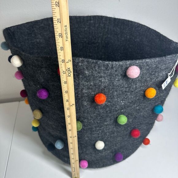 Rare Wool Felt Big Basket Gray Made In Nepal New Zélande Wool - Picture 7 of 12